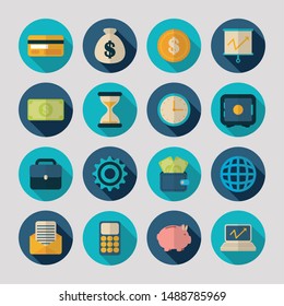money piggy bank calculator clock currency finance icons vector illustration