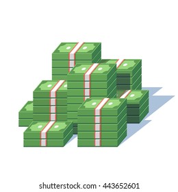 Money Pile. Stacked Packs Of Dollar Bills. Minimal Style Flat Vector Illustration.