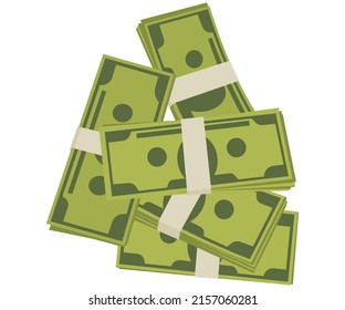 Money pile top view vector cartoon illustration isolated on a white background.