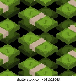 Money pixel art seamless pattern. pixelated Cash background. Dollars texture
