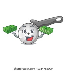 With money pizza cutter cartoon in the kitchen