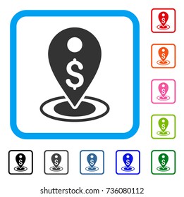 Money Place icon. Flat gray pictogram symbol inside a light blue rounded square. Black, gray, green, blue, red, orange color additional versions of Money Place vector.