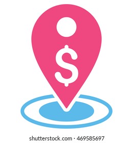 Money Place icon. Vector style is bicolor flat iconic symbol with rounded angles, pink and blue colors, white background.