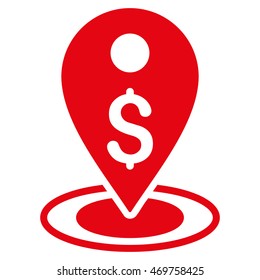 Money Place icon. Vector style is flat iconic symbol with rounded angles, red color, white background.