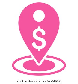 Money Place icon. Vector style is flat iconic symbol with rounded angles, pink color, white background.