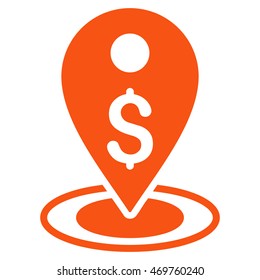 Money Place icon. Vector style is flat iconic symbol with rounded angles, orange color, white background.