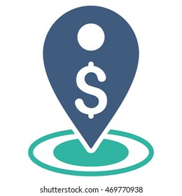 Money Place icon. Vector style is bicolor flat iconic symbol with rounded angles, cobalt and cyan colors, white background.