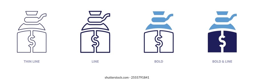 Money planning icon in 4 different styles. Thin Line, Line, Bold, and Bold Line. Duotone style. Editable stroke.