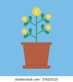 Money plant. Growing investment concept. Flat design