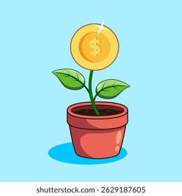 Money Plant Growing in a Pot Representing Financial Growth Vector Illustration Cartoon Design