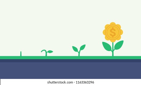 Money Plant Growth Process. Financial Growth Concept Vector Illustration