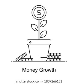 Money Plant Icon Design, Line Vector Of Business Development 