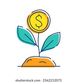 Money Plant Icon Illustration depicts the concept of financial growth, indicating that money invested or saved grows over time. Perfect for financial themes, apps, or presentation.