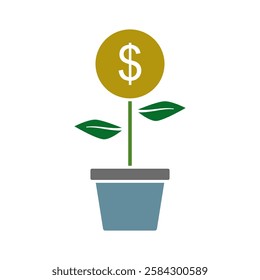 money plant icon, investment icon, simple flat style, illustration, logo sign symbol pictogram template, for ui or ux isolated on white for mobile app, editable