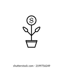 Money Plant Icon In Line Style 