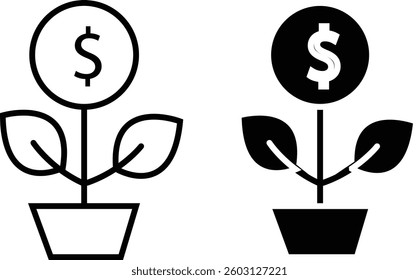 Money Plant Icon Representing Sustainable Economy, Green Business Investment, and Financial Growth through Environmental Responsibility with Transparent Background