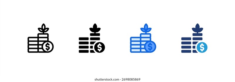 Money Plant icon set multiple style collection. Vector illustration.