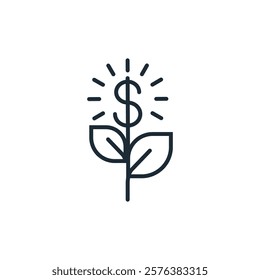 Money plant.  Investment and finance. Vector linear icon isolated on white background.