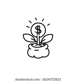 Ícone de Investimento da Planta de Dinheiro - Ícone Financeiro do Estilo Doodle