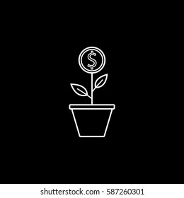 Money plant line icon, finance and business, start up and economic growth vector graphics, a linear pattern on a black background, eps 10.