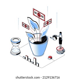 Money plant - modern line isometry design style illustration