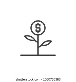 Money Plant outline icon. linear style sign for mobile concept and web design. Plant with dollar sign simple line vector icon. Symbol, logo illustration. Pixel perfect vector graphics