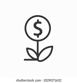 Money Plant Outline Icon. Linear Style Sign For Mobile Concept And Web Design. Dollar Cash Flower Simple Line Vector Icon.