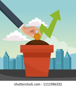 Money plant in pot cartoon