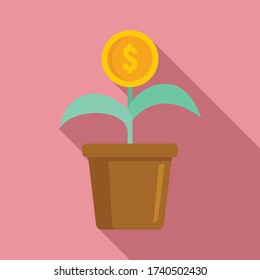 Money plant pot icon. Flat illustration of money plant pot vector icon for web design