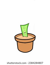 Money plant in a pot, vector illustration of money tree, plant, dollar