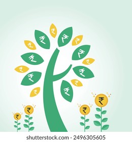 Money Plant, Profits, Savings, Finance Concept. Growth, Economy, Earnings, Income. Vector Design Template