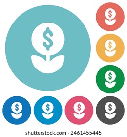 Money plant solid flat white icons on round color backgrounds