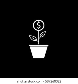 Money plant solid icon, finance and business, start up and economic growth vector graphics, a filled pattern on a black background, eps 10.