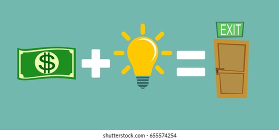 Money plus ideas equals exit. Stock vector illustration for poster, greeting card, website, ad, business presentation, advertisement design.