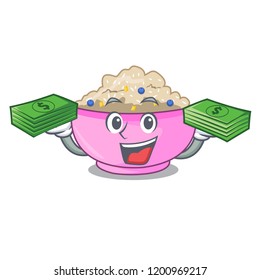 With money porridge breakfast in cartoon dining table