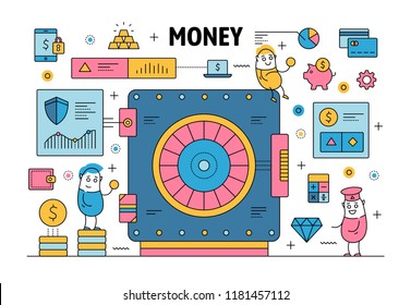 Money poster banner template. Vector thin line art flat style design elements, symbols, icons for website banners and printed materials.