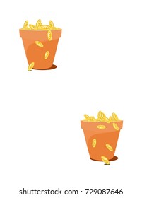 Money in a pot on a white background