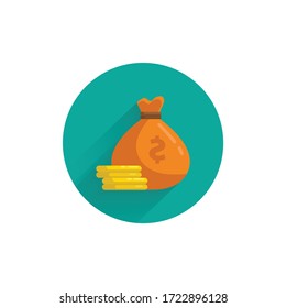 Money pouch colorful flat icon with long shadow. Money bag flat icon