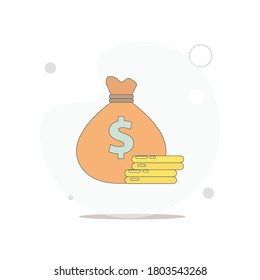Dibujo plano vectorial aislado de la bolsa de dinero en blanco