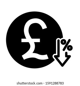 Money Pound Sterling Down Icon Design. Cost Reduction Icon In Trendy Silhouette Style Design. Vector Illustration.