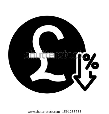 Money pound sterling down icon design. Cost reduction icon in trendy silhouette style design. Vector illustration.