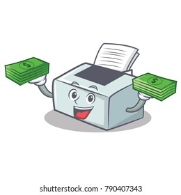 With Money Printer Mascot Cartoon Style