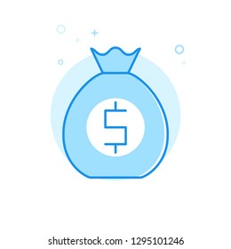 Money Prize Flat Vector Icon. Bag with Money, Lottery Winnings Symbol, Pictogram, Sign. Light Flat Style. Blue Monochrome Design. Editable Stroke. Adjust Line Weight. Design with Pixel Perfection.