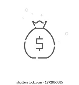 Money Prize Vector Line Icon. Bag with Money, Lottery Winnings Symbol, Pictogram, Sign. Light Abstract Geometric Background. Editable Stroke. Adjust Line Weight. Design with Pixel Perfection.