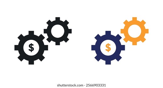 Money processes icon set in black and colored