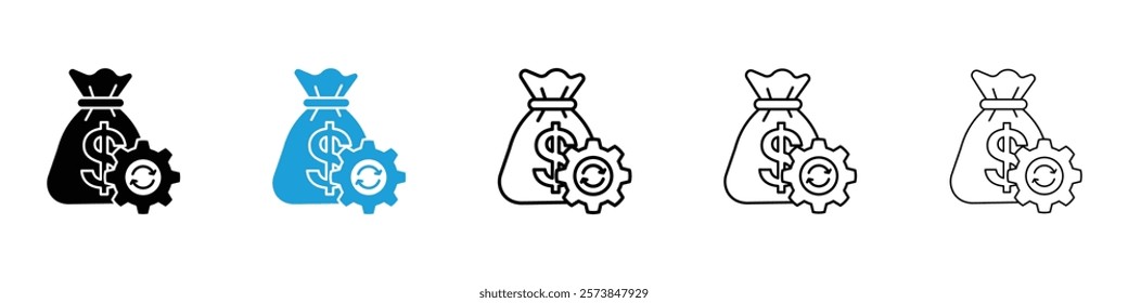 Money processes icons in filled and 3 stroke weights