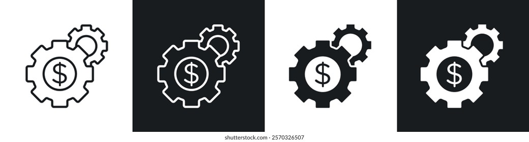 Money processes icons vectors set in black. line and flat versions