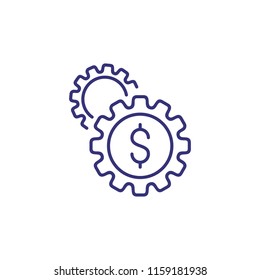 Money processes line icon. Dollar sign inside gear. Finance management concept. Can be used for topics like investment, business, banking, trade, exchange