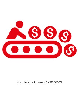 Money Production icon. Vector style is flat iconic symbol with rounded angles, red color, white background.