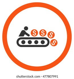 Money Production rounded icon. Vector illustration style is flat iconic bicolor symbol, orange and gray colors, white background.